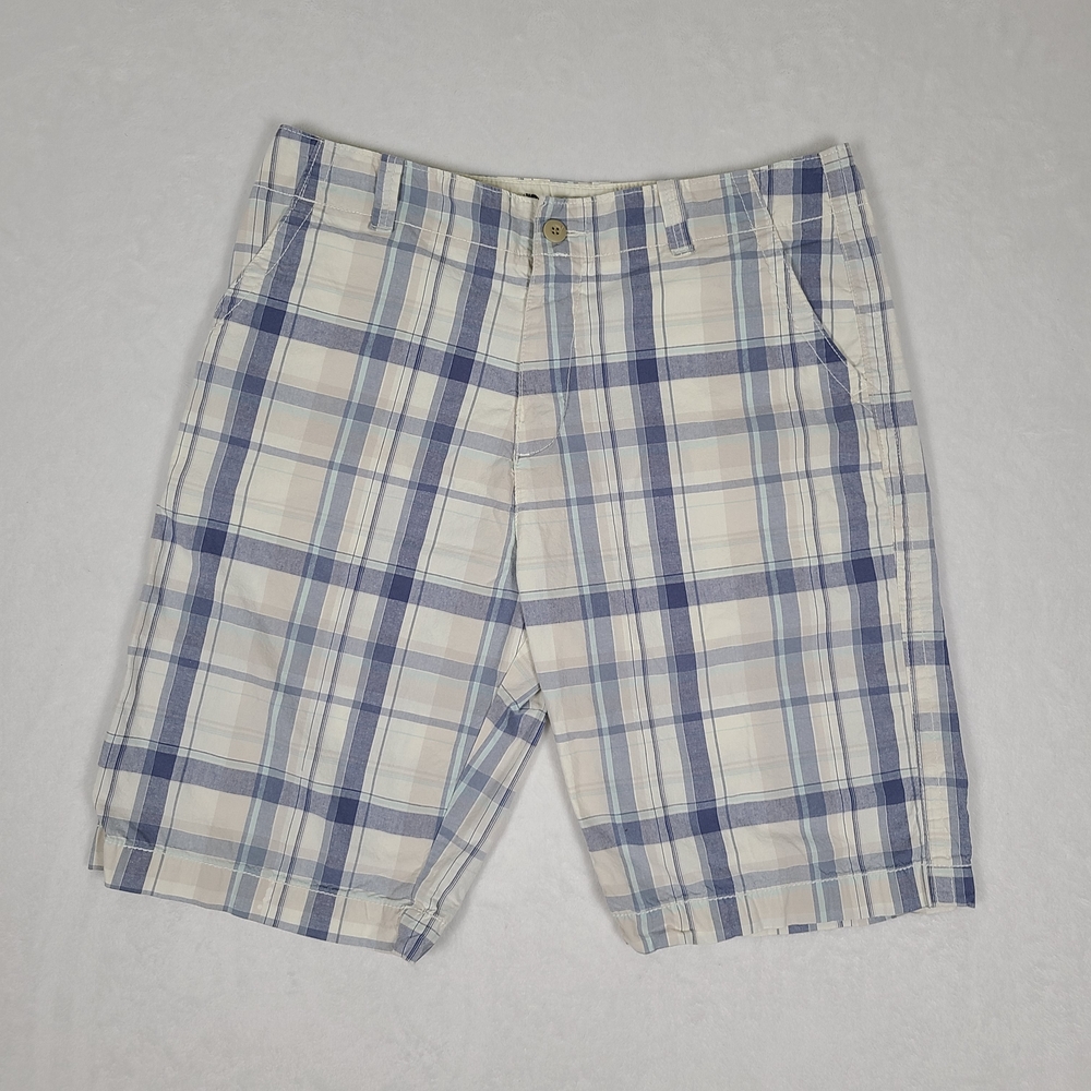 Old Navy Blue Plaid Shorts Mens Size 34 - 100% Cotton Bermuda Golf Spring Break